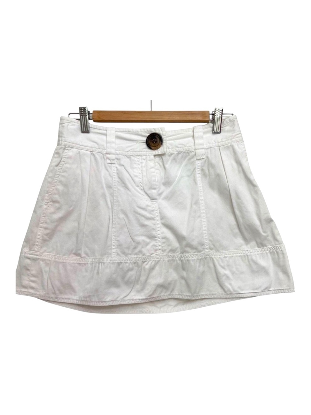 Zara basic mini skirt 100% cotton ecru white low rise pockets pleated small